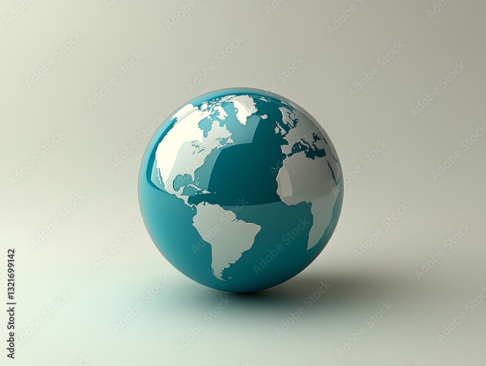 Fototapeta premium An illustration of Earth with blue waters and white continents, designed with a clean aesthetic