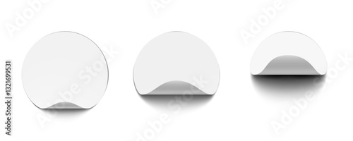 3D Realistic White Round Sticker With Curled Side