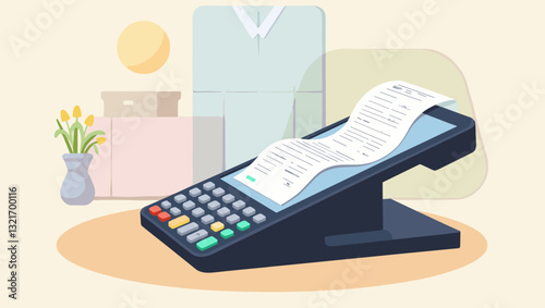 POS Terminal with Long Receipt: Retail Transaction and Sales Record