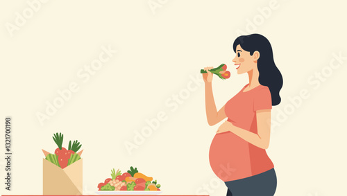 Pregnant Woman Eating Nutritious Meal, Following Healthy Pregnancy Diet Plan Recommendations