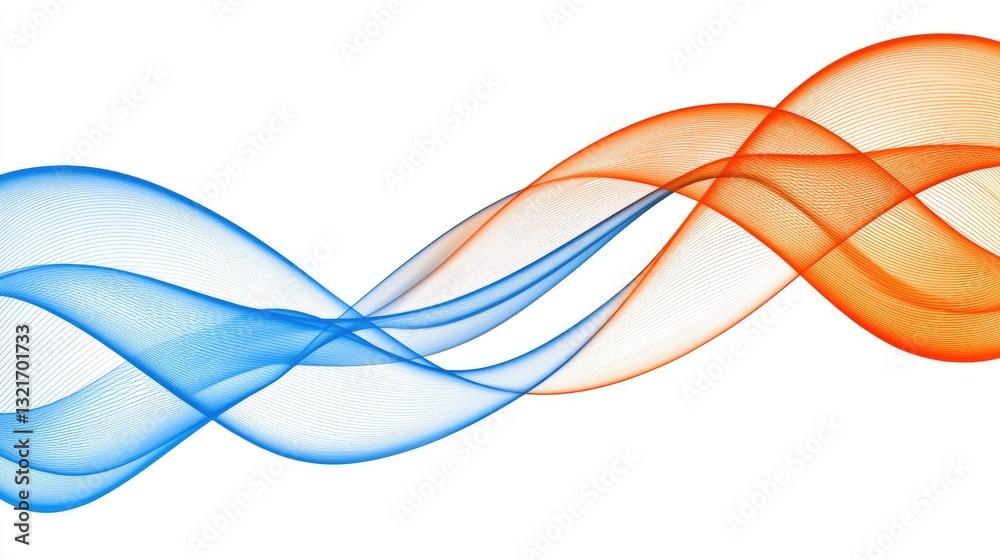 Fototapeta premium Abstract blue and orange waves flowing, dynamic design, white background, website design