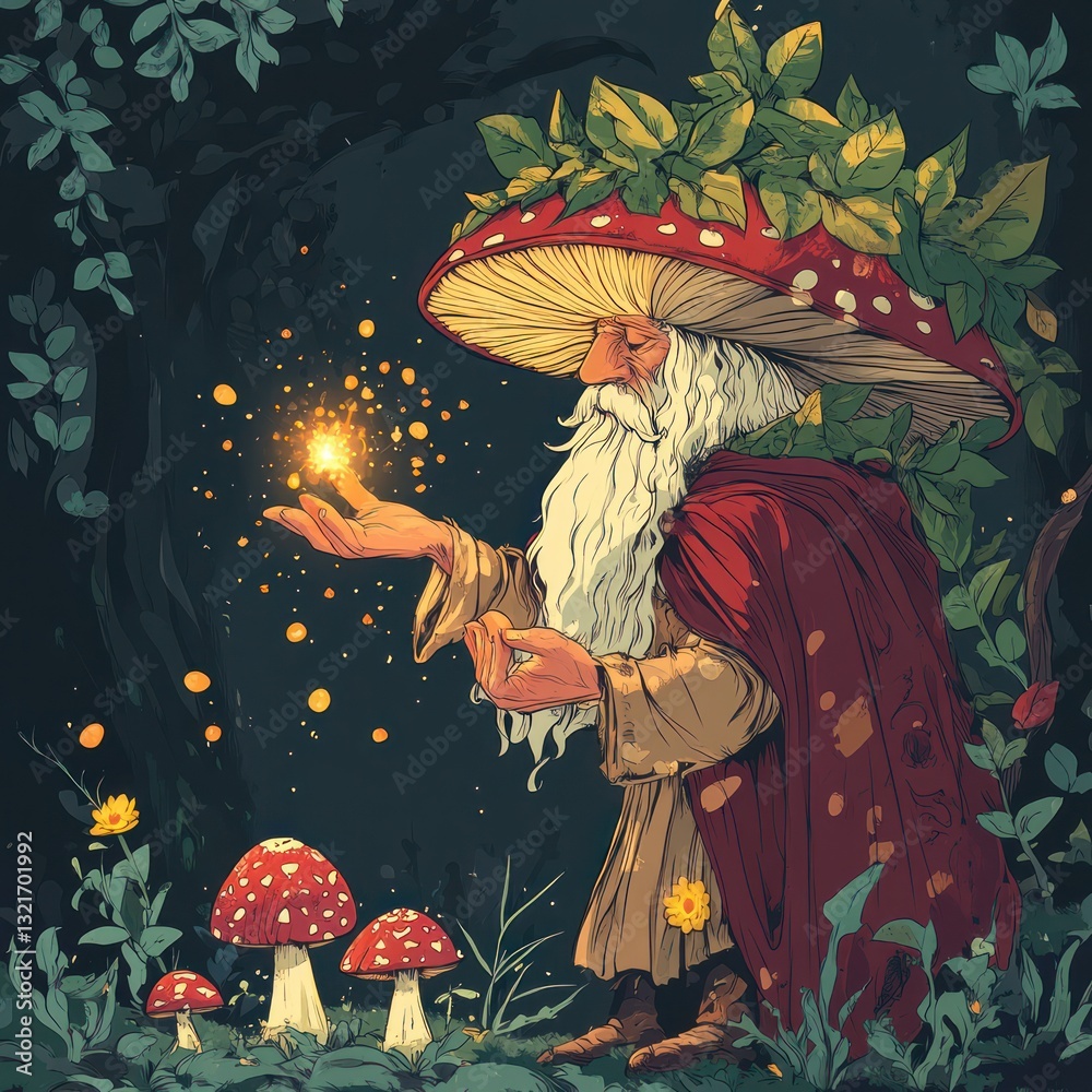 Fototapeta premium Mystical Wizard Mushroom Fantasy Illustration