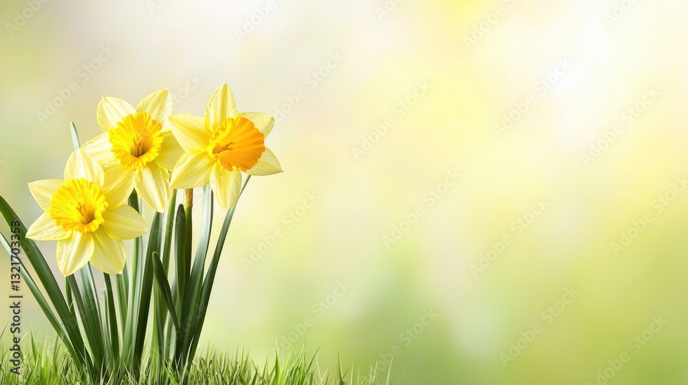 Fototapeta premium Vibrant Spring Valley with Daffodils and Soft Green Grass