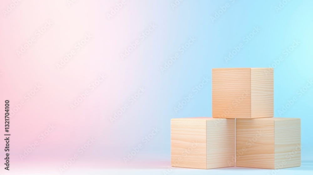 Obraz premium Wooden Cubes Product Display Mockup with Pastel Background for Showcasing Items in Light Studio