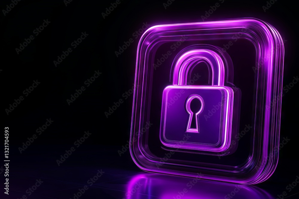 A bright neon lock symbol, representing digital security and safeguarding A bright neon lock symbol, representing digital security and safeguarding