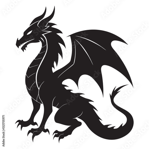 dragon black vector silhouette llustration on white background
