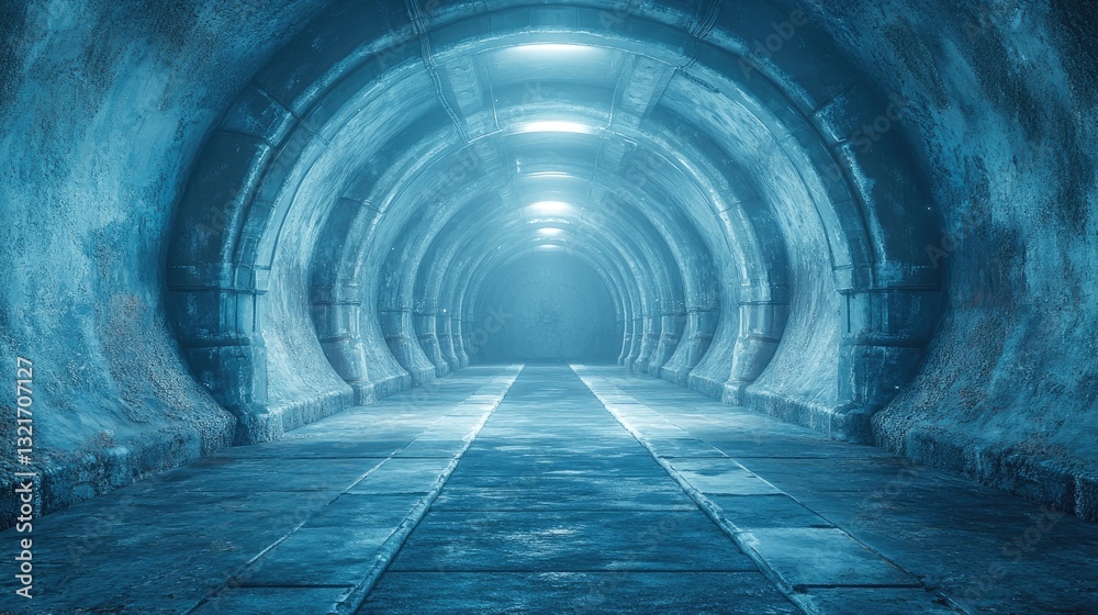 Obraz premium Ancient Blue Tunnel, Mysterious, Empty, Perspective