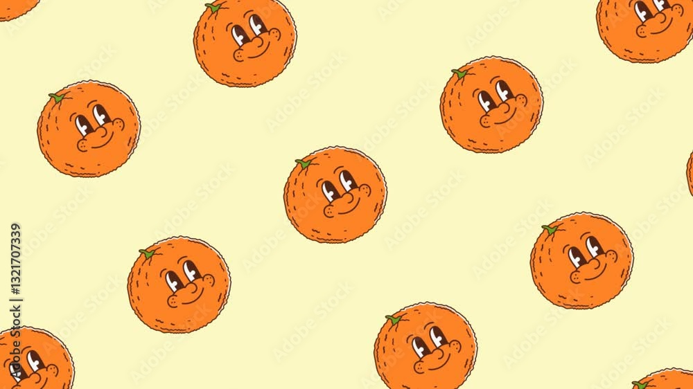 pattern Cute orange fruit cartoon falling bouncing repeatedly