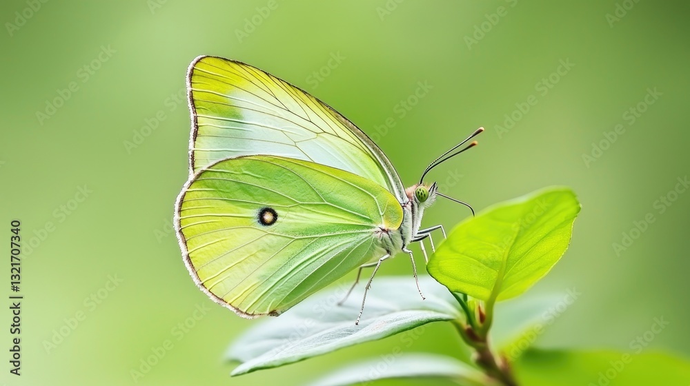 Pale green butterfly on leaf, nature background, spring, serenity Pale green butterfly on leaf, nature background, spring, serenity
