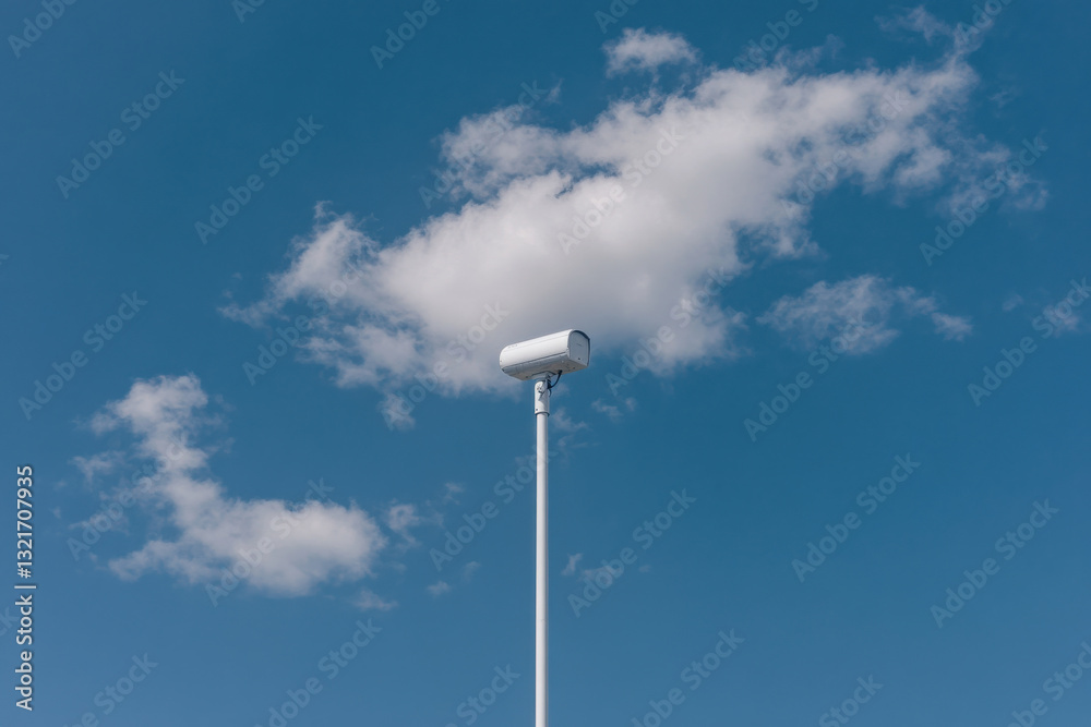 A white pole with a large white cylinder on top of it is standing in the middle A white pole with a large white cylinder on top of it is standing in the middle