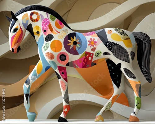 Witness the majestic beauty of a horse composed of vibrant geometric patterns, an ultra-modern artistic concept, showcased in this stunning image Explore the fusion of animal art and abstract design