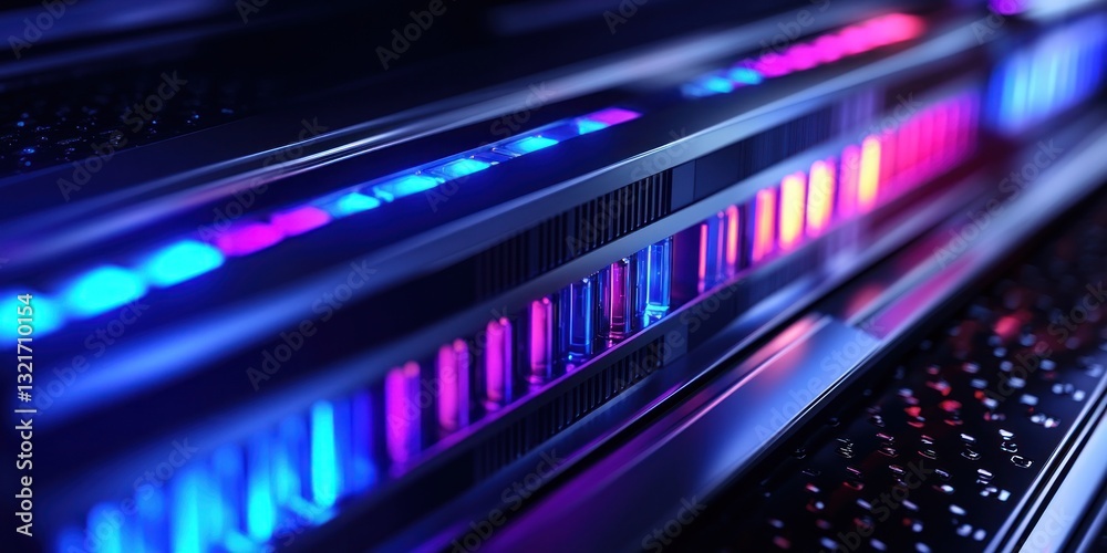 Fototapeta premium Futuristic server rack with vibrant RGB lighting.