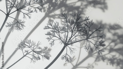 Stunning Gray Scale Plant Shadow Art: A Delicate Botanical Design