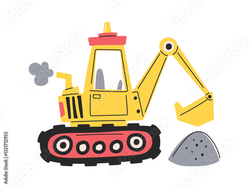 Backhoe loader shoveling construction material