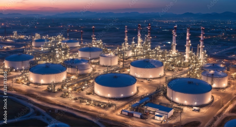 Modern industrial plant with big oil tanks. Aerial view