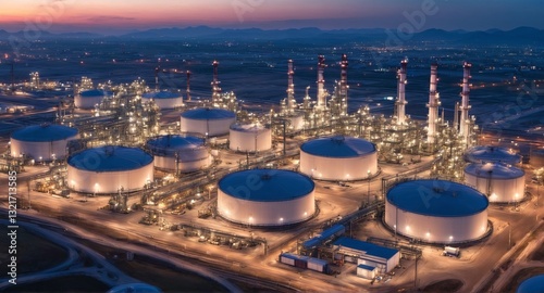 Obraz na płótnie Modern industrial plant with big oil tanks. Aerial view w salonie