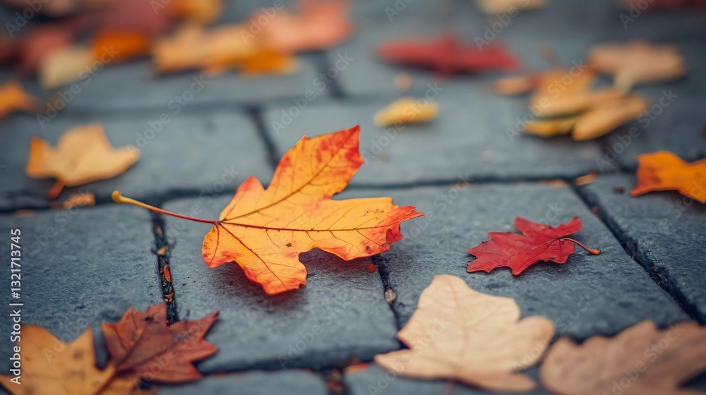 Obraz premium Fallen Colorful Leaves on Simple Autumn Background: Tranquil Nature Scene with Vibrant Foliage.