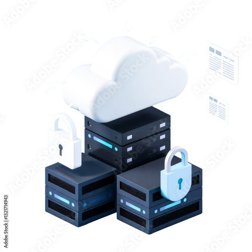 3D Data Security Illustration with transparant background.  Cyber Protection and Digital Privacy Concept