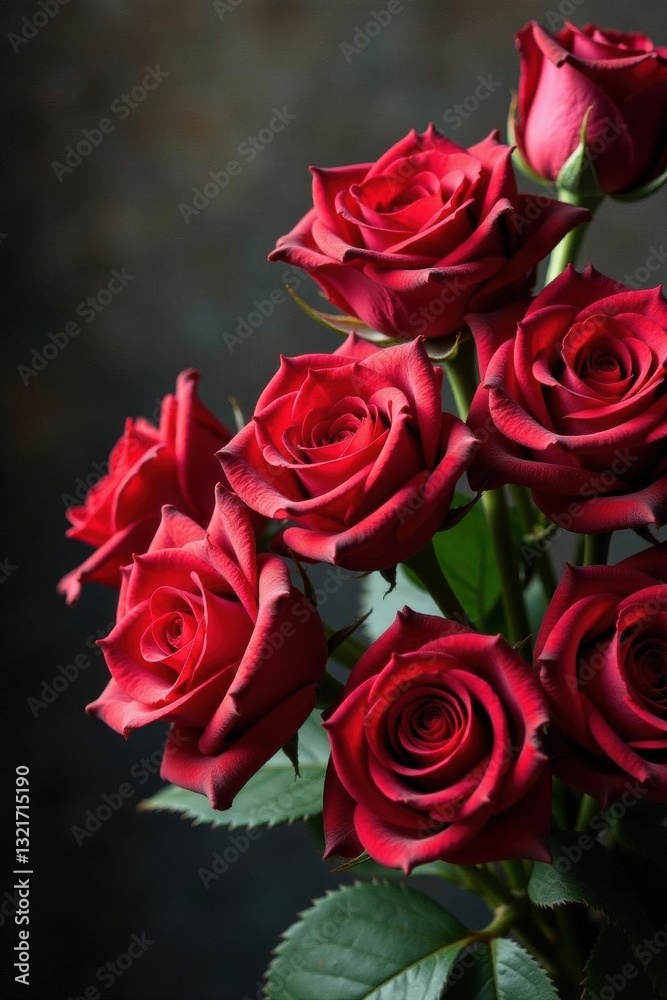 Obraz premium Wilted red roses, distressed backdrop, shadowy corners, romantic, illustration, rose