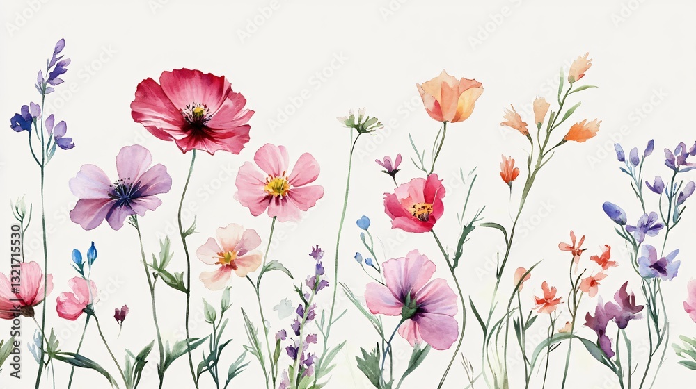 Naklejka premium Botanical Watercolor Wildflowers Sketch Vector Drawing for Professional Use