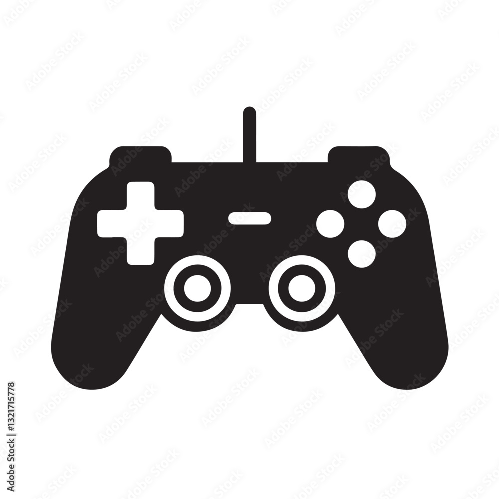 Black joystick icon with gamepad symbols for technology, video games on white background Black joystick icon with gamepad symbols for technology, video games on white background