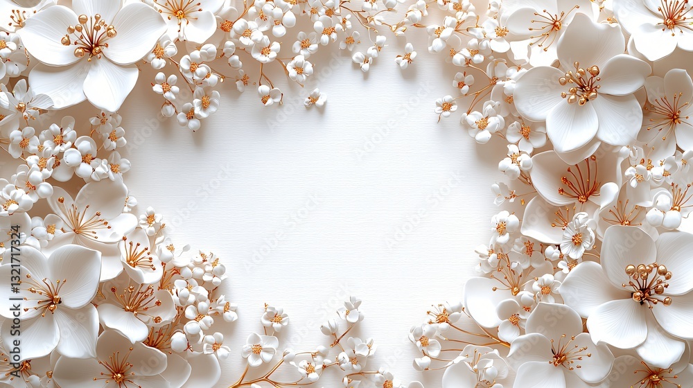 Elegant white flowers frame, blank space Elegant white flowers frame, blank space