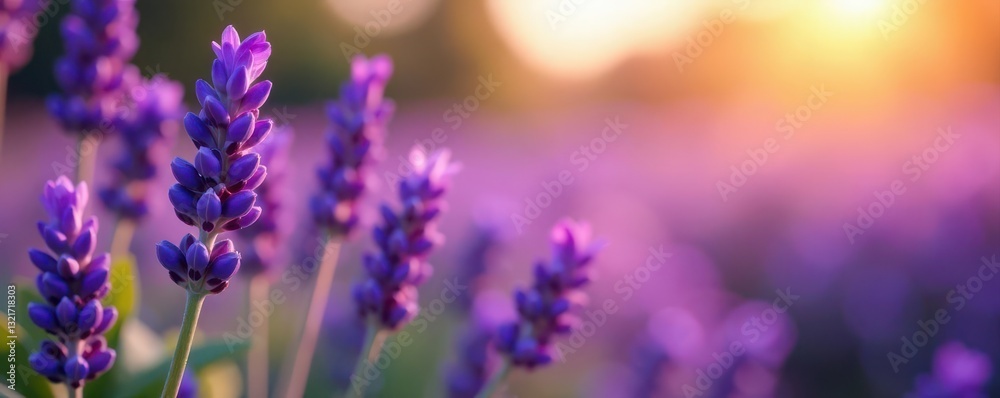 Obraz premium Deep violet lavender buds, velvety texture, sunlight , delicate, herb