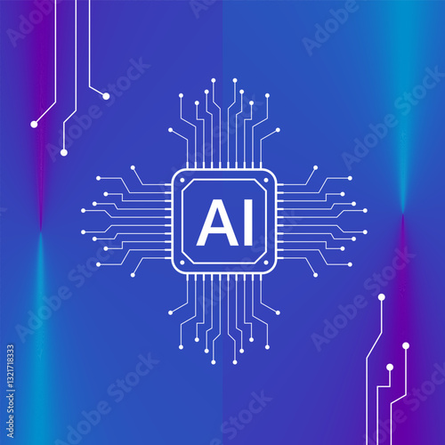 Futuristic AI chip embedded with intricate circuits, against a high-tech blue abstract background, symbolizing advanced artificial intelligence and cutting-edge technology