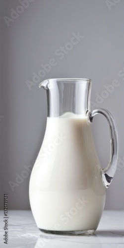 Obraz na płótnie Milk in pitcher on grey background. w salonie