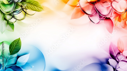 Vibrant floral composition with colorful leaves and soft gradients, ideal for spring themes and nature-inspired designs