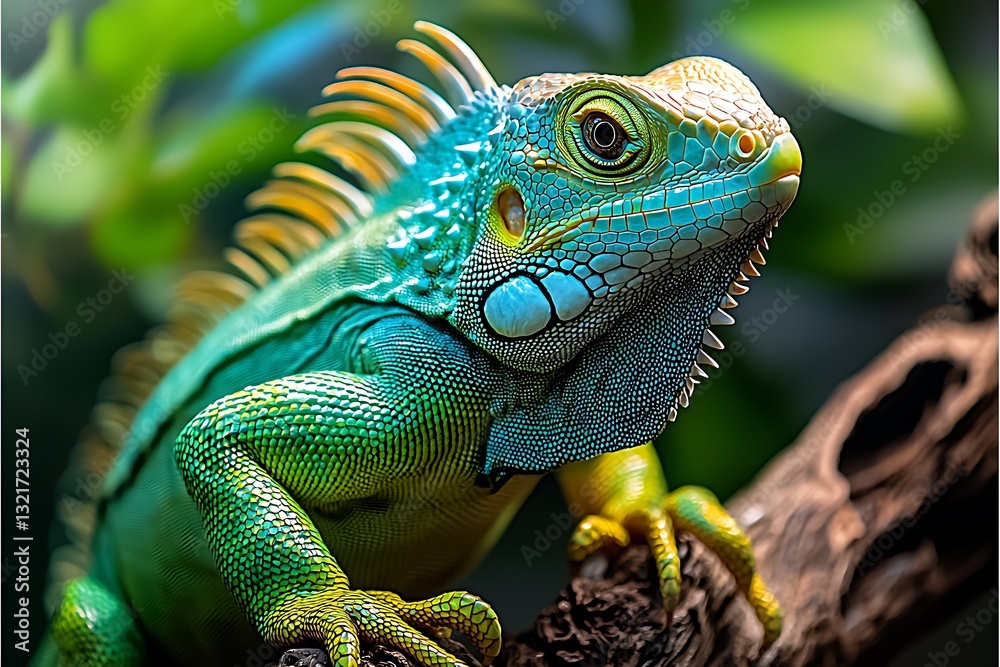 Vibrant Green Blue Iguana Reptile Wildlife Nature Closeup Vibrant Green Blue Iguana Reptile Wildlife Nature Closeup