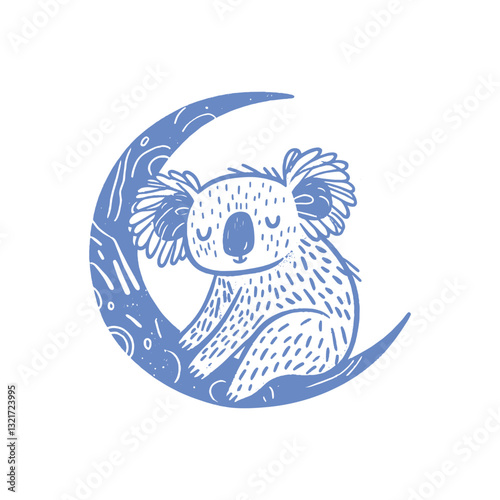 Koala sleeping on moon in bold minimalistic line art, vector icon