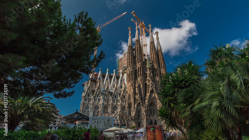 Photography La Sagrada Familia timelapse hyperlapse - the impressive cathedral designed by Gaudi, Barcelona, Spain