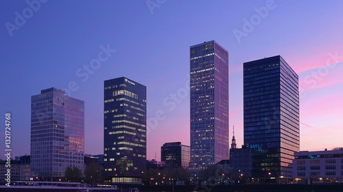 Modern Office in Evening Glow，modern city concept