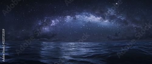 AI-Generated Vast Dark Ocean Under a Starry Night Sky with Milky Way and Clouds