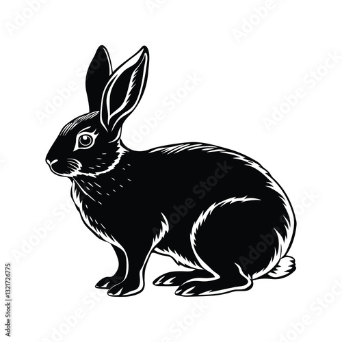 Silhouette of Flemish giant rabbit isolated on a white background