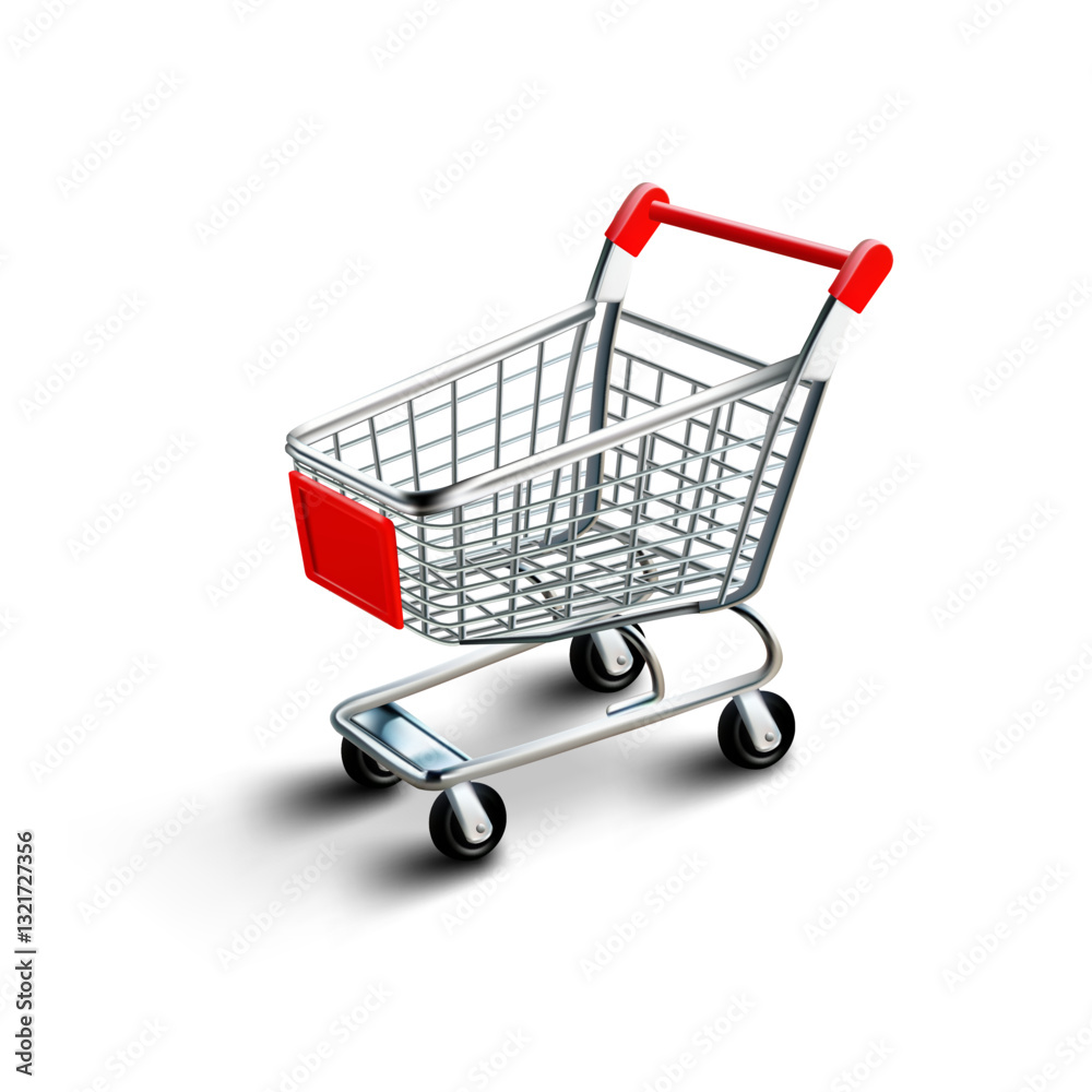 3D Realistic Mini Shopping Cart With Red Items 3D Realistic Mini Shopping Cart With Red Items