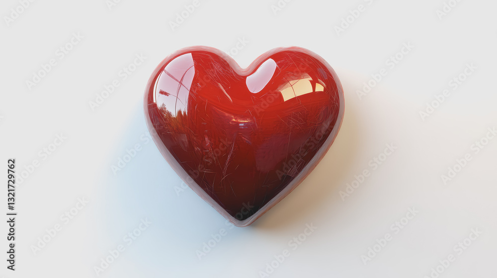 3D red heart icon hand drawn on white background. 3D red heart icon hand drawn on white background.