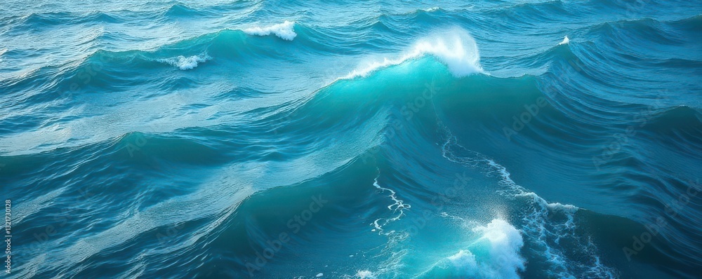 Naklejka premium Turbulent blue ocean surface, whitecaps visible, foam, power