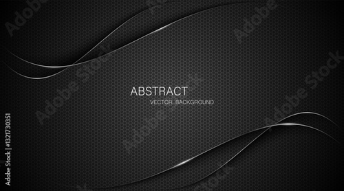 Abstract black steel mesh background with silver glowing lines with free space for design. Modern technology innovation concept background. Perforated dark metal sheet for background image.	