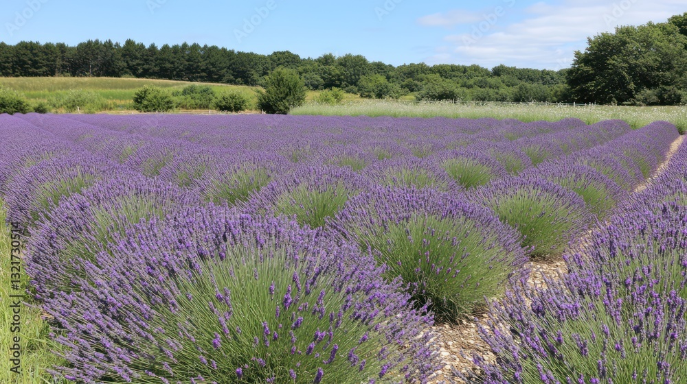 Obraz premium A vibrant lavender field in full bloom under a clear blue sky.
