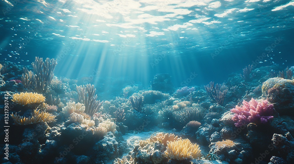 Fototapeta premium Breathtaking underwater scene showing bleached coral reefs marine life struggling contrast between vibrant and dead coral ultra detailed marine textures realistic lighting
