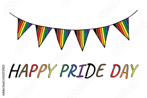 Colorful garland Gay pride flag Happy pride day LGBTQIA community Pride Month Vector hand drawn doodle for posters, stickers, logo, cards