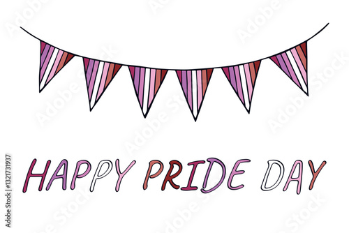 Colorful garland Lesbian pride flag Happy pride day LGBTQIA community Pride Month Vector hand drawn doodle for posters, stickers, logo, cards