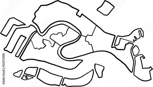 freehand drawing of Venice city map.