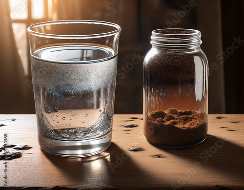 A sparkling clean glass of water next to a muddy jar, illustrating the pureness of cleanliness against dirt