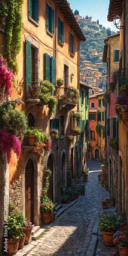 traditional italian small village, old town street