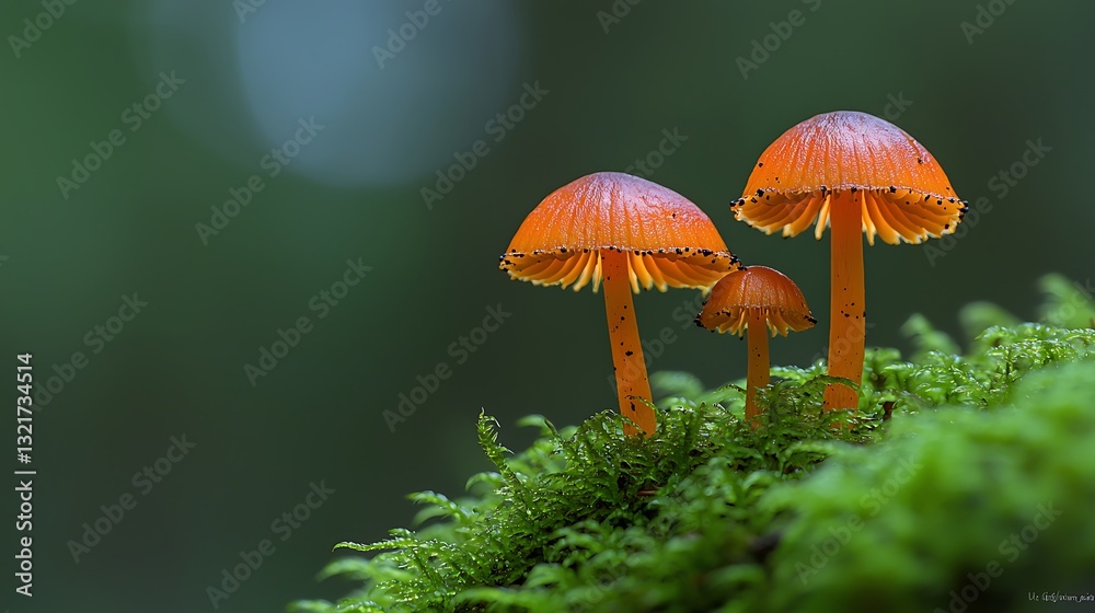 Fototapeta premium Orange Mushrooms Moss Forest Macro.