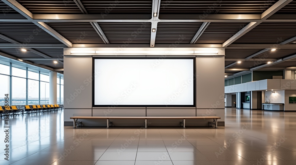 Blank Canvas in Transit Hub: A blank screen takes center stage in a spacious, modern terminal hall, providing the perfect opportunity to display promotional or informational content. Blank Canvas in Transit Hub: A blank screen takes center stage in a spacious, modern terminal hall, providing the perfect opportunity to display promotional or informational content.