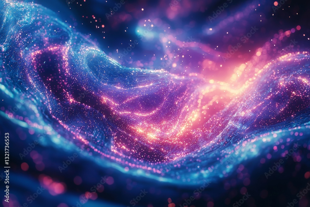 Fototapeta premium Abstract Sparkling Nebula Cosmos Galaxy with Energy Waves and Particles